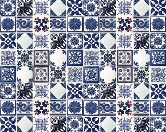 SPECIAL SALE 150 Blue and Off white Assorted Mexican Ceramic 4x4 inch Hand Made Tiles