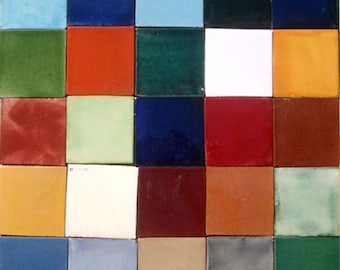 25 Assorted Solid Mexican Ceramic 4x4 inch Hand Made Tiles