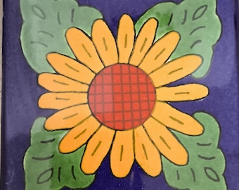 Special Sale Mexican Ceramic 4x4  inch Hand Made Tile sunflower 4 petals design