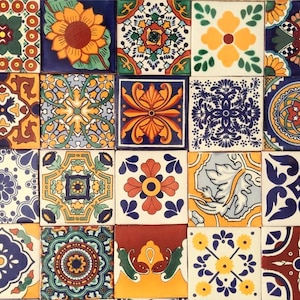 20 Tiles 6x6 inches Assorted Mexican Ceramic Hand Made Talavera #002