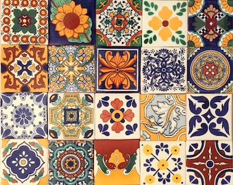 20 Tiles 6x6 inches Assorted Mexican Ceramic Hand Made Talavera #002