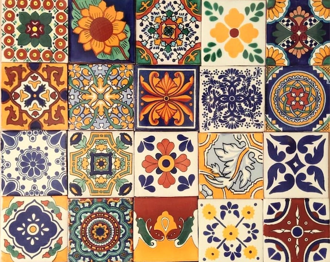 20 Tiles 6x6 inches Assorted Mexican Ceramic Hand Made Talavera #002