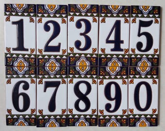 House Number High Relief Cobalt Blue Border 6x3, Hand Made Tile. Select the ones you need !!!