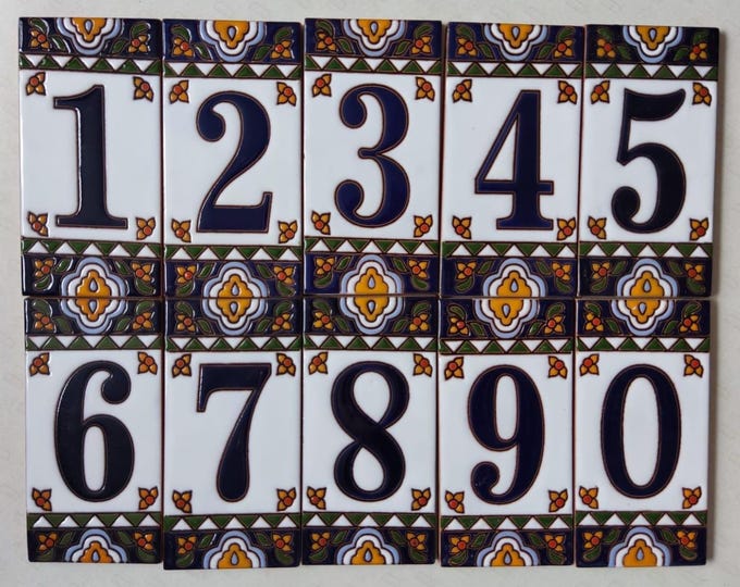 House Number High Relief Cobalt Blue Border 6x3, Hand Made Tile. Select the ones you need !!!