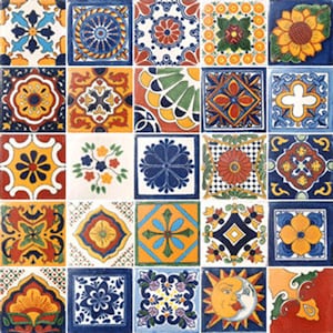 25 Assorted Designed Mexican Ceramic 4x4 inch Hand Made Tiles Set #001