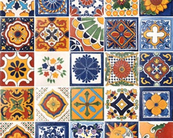 25 Assorted Designed Mexican Ceramic 4x4 inch Hand Made Tiles Set #001