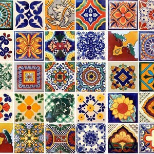 40 Tiles 6x6 inches Assorted Mexican Ceramic Hand Made Talavera #002