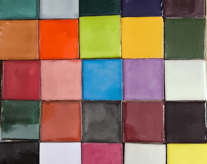 100 Solid 2x2 inch. Individual Mexican Ceramic Handmade Tiles #004
