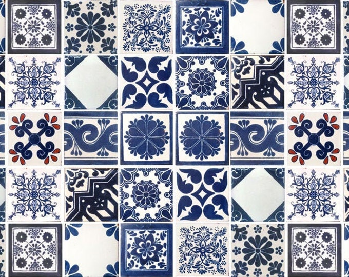 50 Blue and Off white Assorted Mexican Ceramic 4x4 inch Hand Made Tiles