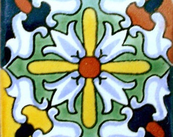 C#084))  Mexican Ceramic 4x4  inch Hand Made Tile