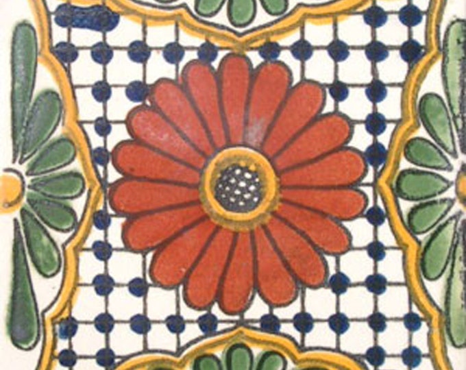 C#023))  Mexican Ceramic 4x4  inch Hand Made Tile