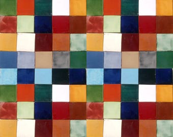 100 Assorted Solid colors Mexican Ceramic 4x4 inch Hand Made Tiles #001