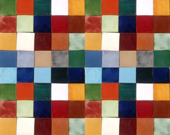 100 Assorted Solid colors Mexican Ceramic 4x4 inch Hand Made Tiles