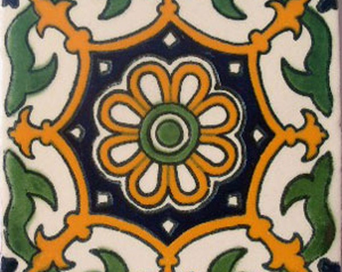 C#061))  Mexican Ceramic 4x4  inch Hand Made Tile