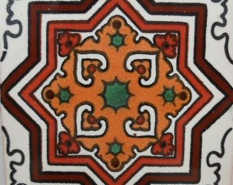 C#113))  Mexican Ceramic 4x4  inch Hand Made Tile