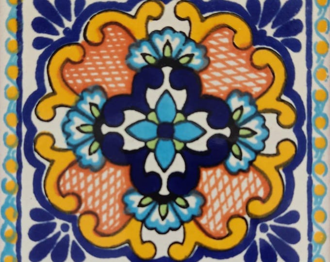 45 Mexican Ceramic Tile 4.25 x 4.25  inch Hand Made Tile Design Spanish Influence G#003