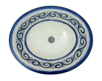 Design #052 Medium Bathroom Sink 17"x 14" Mexican ceramic hand painted drop in or undermount.