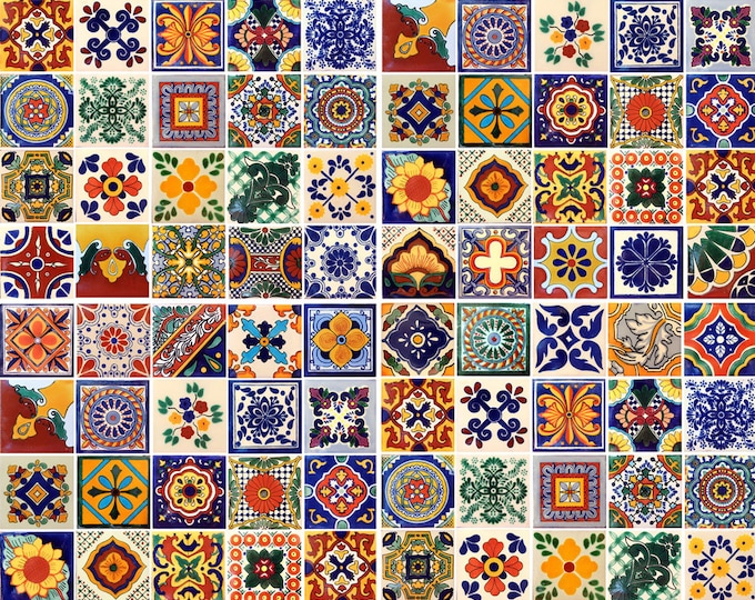 100 Assorted Mexican Ceramic 4x4 inch Hand Made Tiles #001