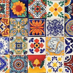 20 Tiles 6x6 inches Assorted Mexican Ceramic Hand Made Talavera #003
