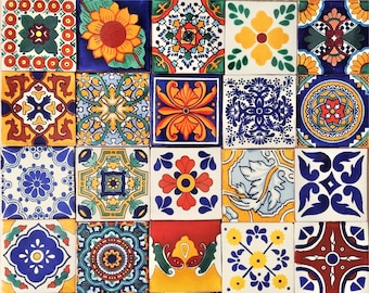 20 Tiles 6x6 inches Assorted Mexican Ceramic Hand Made Talavera #003