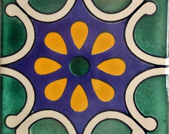 40 Tiles 6x6 inches Mexican Ceramic hand made mosaic art #G-027