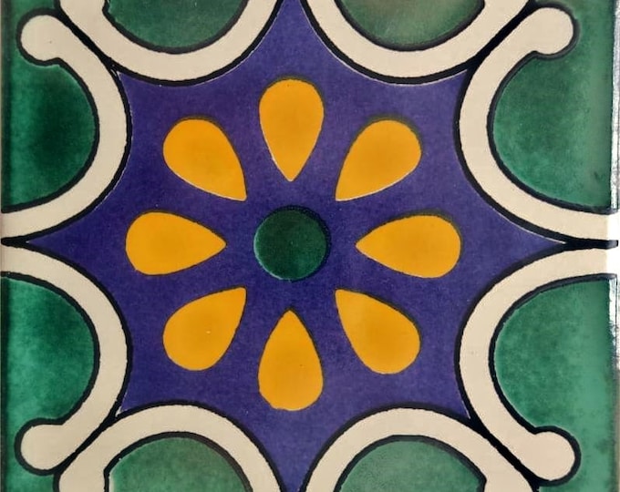 40 Tiles 6x6 inches Mexican Ceramic hand made mosaic art #G-027