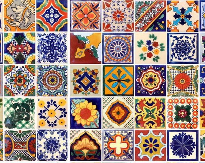 40 Tiles 6x6 inches Assorted Mexican Ceramic Hand Made Talavera #003