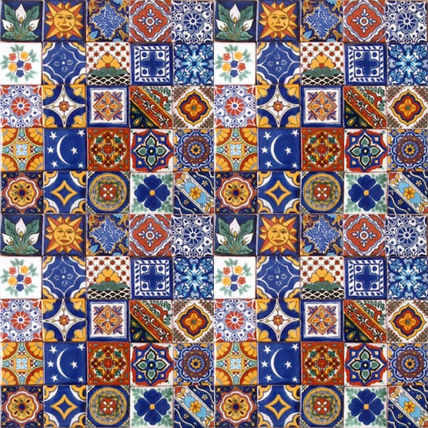 50 Assorted 2x2 inch. Mexican Ceramic Handmade Tiles #001