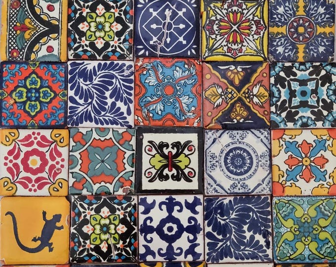 100 Defective Tiles 2x2 inch. Mexican Ceramic Hand Made Tiles #002