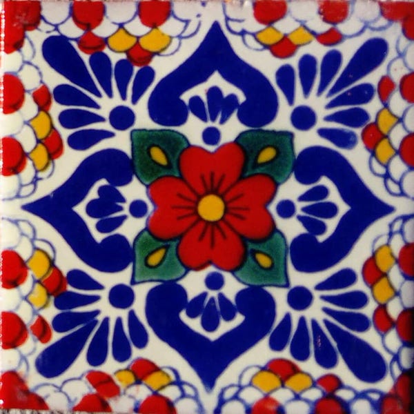 C#117)) Azulejo hecho a mano de cerámica mexicana de 4x4 pulgadas