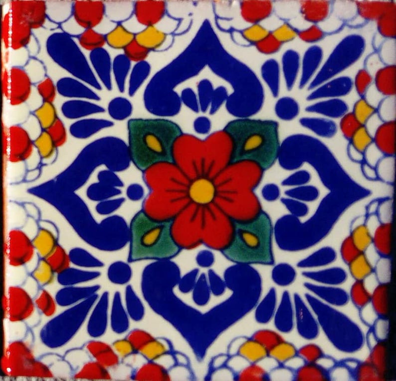 C117 Azulejo hecho a mano de cerámica mexicana de 4x4 pulgadas image 1