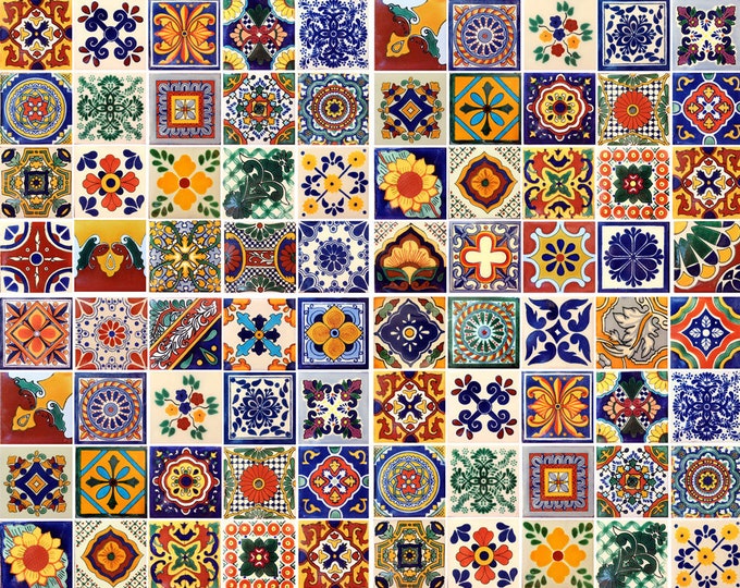 100 Assorted Individual Mexican Ceramic 4x4 inch Hand Made Tiles #001
