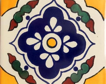20 Tiles 6x6 inches Mexican Ceramic hand made mosaic art #G-025