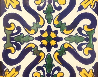 20 Tiles 6x6 inches Mexican Ceramic hand made mosaic art #G-018