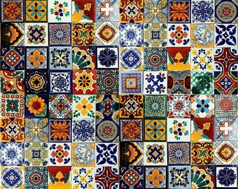 100 Assorted 4x4 inch. Individual Mexican Ceramic Hand Made Tiles #002