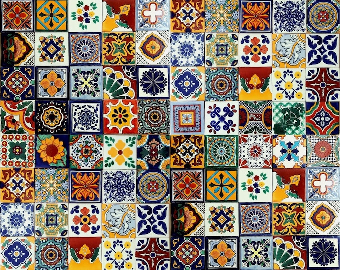 100 Assorted Individual Mexican Ceramic 4x4 inch Hand Made Tiles #006