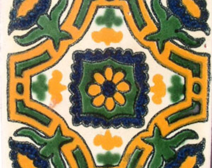 C#042))  Mexican Ceramic 4x4  inch Hand Made Tile