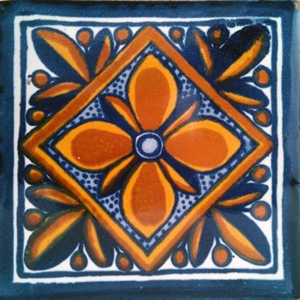 C#001))  Mexican Ceramic 4x4  inch Hand Made Tile