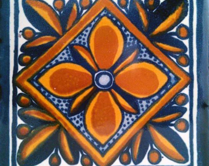 C#001))  Mexican Ceramic 4x4  inch Hand Made Tile