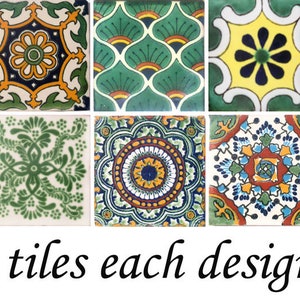 90 Mexican Ceramic tiles  4x4 inch Handmade Green Tiles (9 each design like the ones in the photo)