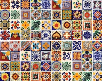 100 Individual Assorted Mexican Ceramic 4x4 inch Hand Made Tiles #004
