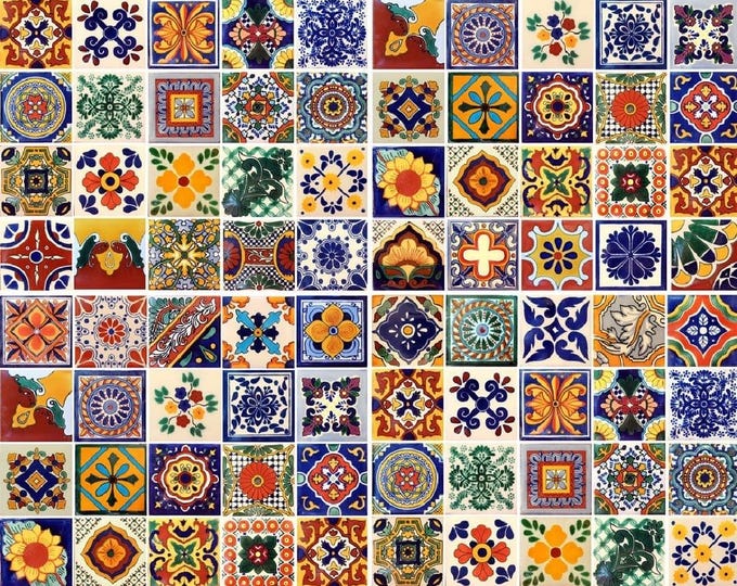 100 Individual Assorted Mexican Ceramic 4x4 inch Hand Made Tiles #004