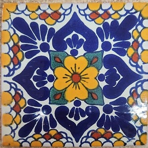 C#118))  Mexican Ceramic 4x4  inch Hand Made Tile