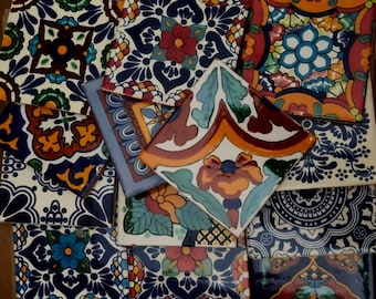 45 tiles 4x4 IMPERFECT Talavera Mexican Ceramic Tiles with defects Mixed Designed for mosaics 002