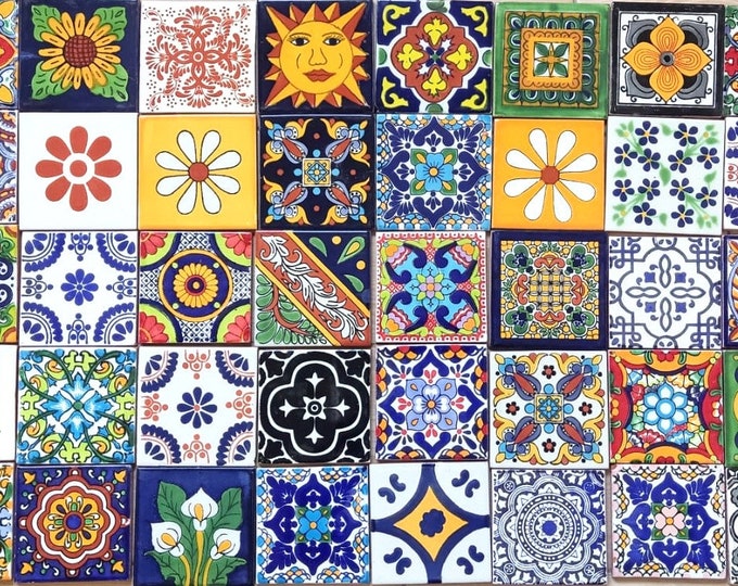 100 Assorted Mexican Ceramic 4x4 inch Hand Made Tiles