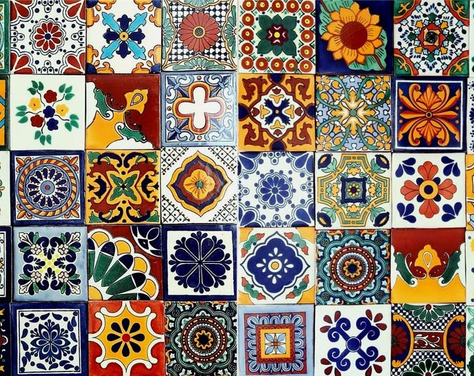 100 Assorted Mexican Ceramic 4x4 inch Hand Made Tiles #004