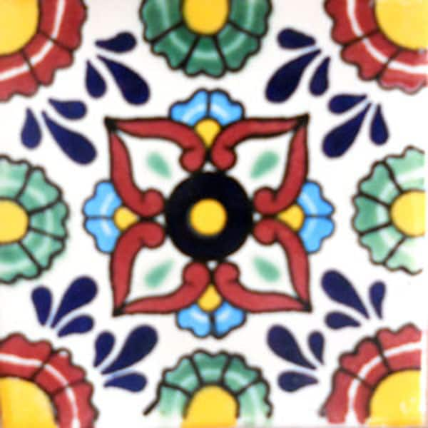 C#090))  Mexican Ceramic 4x4  inch Hand Made Tile