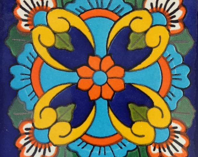 45 Mexican Ceramic Tile 4.25 x 4.25  inch Hand Made Tile Design Spanish Influence G#002