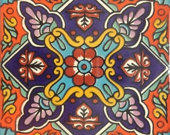 40 Tiles 6x6 inches Mexican Ceramic hand made mosaic art #G-024