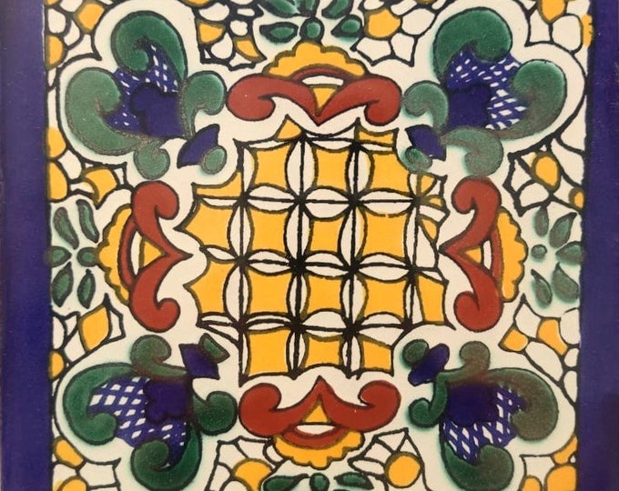 40 Tiles 6x6 inches Mexican Ceramic hand made mosaic art #G-021